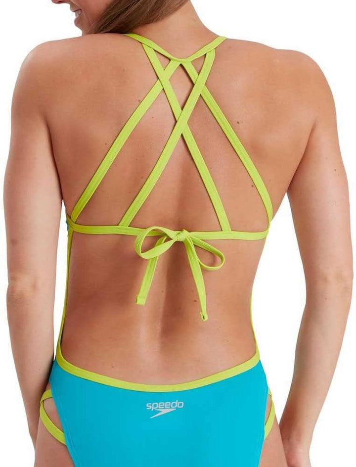 Speedo Damen Solid Freestyler 1 Stück Badehose, Grün (Aquarium/Atomic Lime), XL