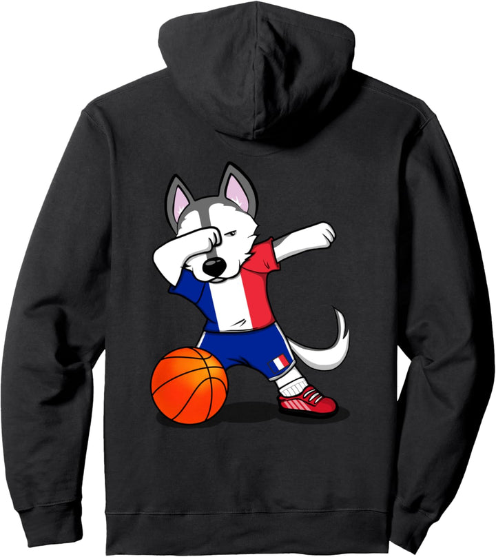 Dabbing Husky Hund Frankreich Basketball Mannschaft Flagge Pullover Hoodie