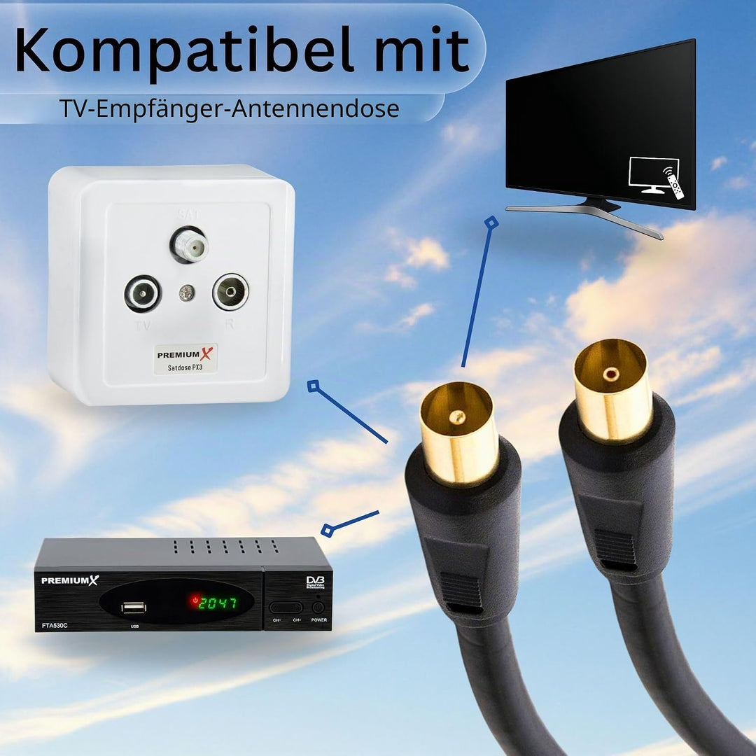 Premium X 30m Basic-LINE TV Antennenkabel IEC-Anschlusskabel Koaxial-Kabel mit Mantelstromfilter HDT
