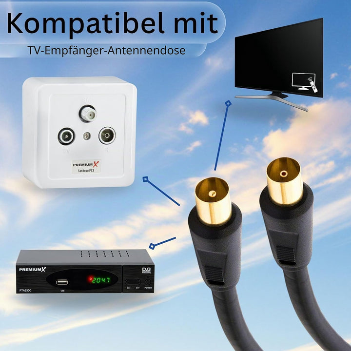 Premium X 30m Basic-LINE TV Antennenkabel IEC-Anschlusskabel Koaxial-Kabel mit Mantelstromfilter HDT