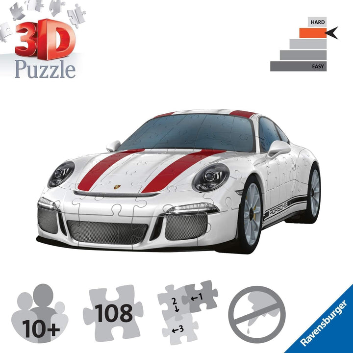 Ravensburger 3D Puzzle Porsche 911R 12528 - Das berühmte Fahrzeug als 3D Puzzle Auto - 108 Teile - a