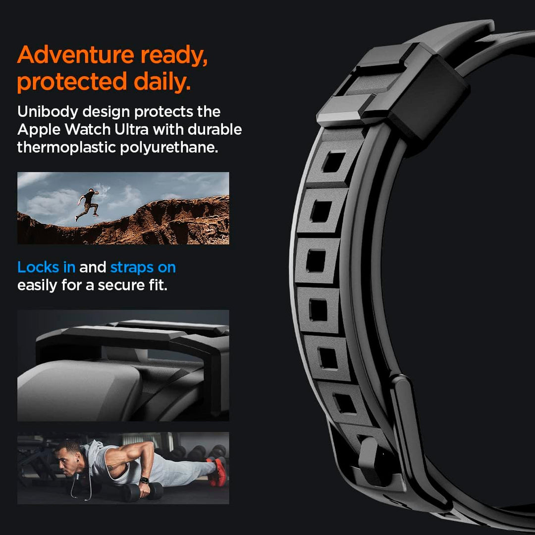 Spigen Rugged Armor Pro Hülle mit Band für Apple Watch Ultra 3/2/1 49mm | TPU-Unibody-Hülle mit Armb
