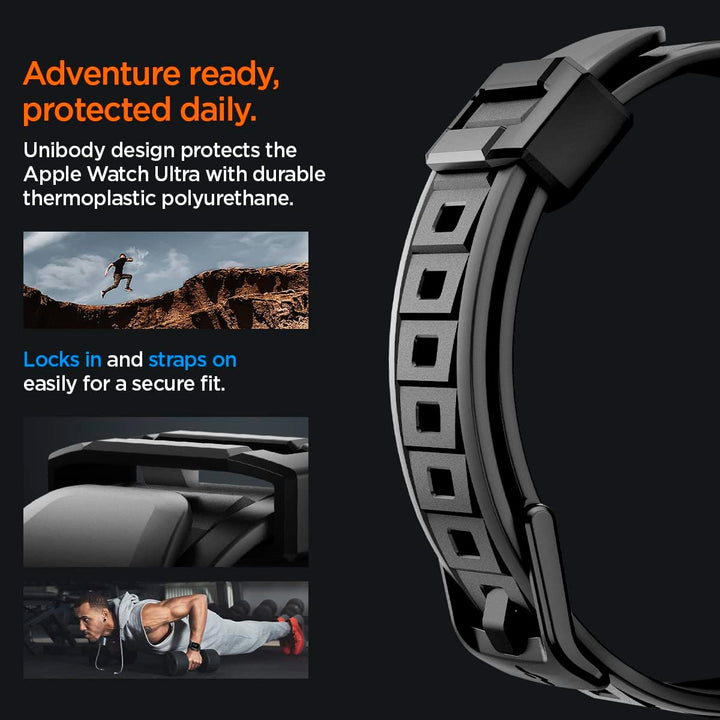 Spigen Rugged Armor Pro Hülle mit Band für Apple Watch Ultra 3/2/1 49mm | TPU-Unibody-Hülle mit Armb