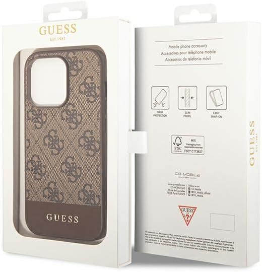 Guess GUHCP14LG4GLBR Schutzhülle für iPhone 14 Pro 6, 2,5 cm (1 Zoll), braune Hartschale, 4G Stripe