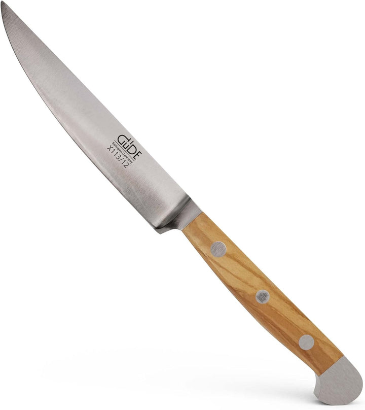 GÜDE Solingen - Steakmesser Glatt geschmiedet, 12 cm, Olivenholz, ALPHA OLIVE, Doppelkropf, Handmade