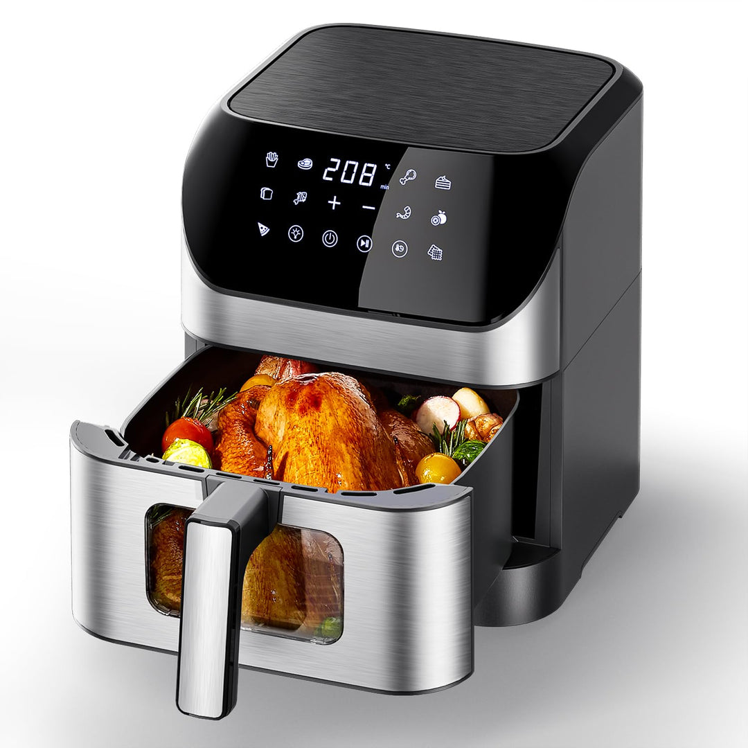 Heissluftfritteuse mit Sichtfenster 8L, Heissluftfritteuse Air Fryer mit Digitalem LED-Touchscreen,