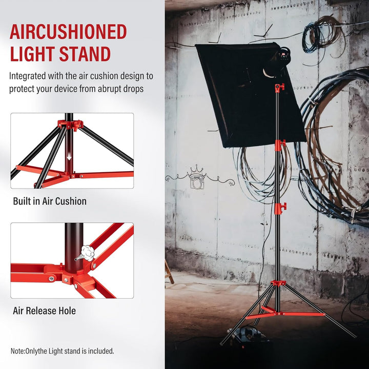 Soonpho Lichtstativ Vollmetall Puffer Druckstativ 9,1 ft/280cm Light Stand Bunt 10kg Tragkraft für O