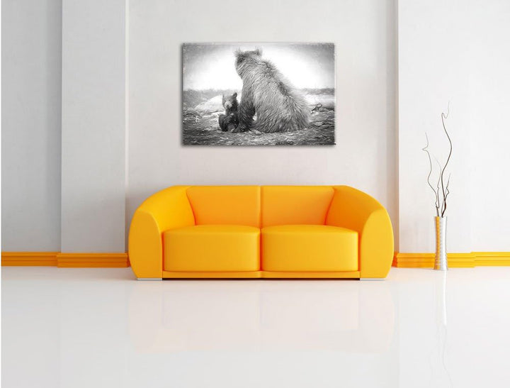 Pixxprint Bär mit Baby nach dem Baden als Leinwandbild/Grösse: 100x70 / Wandbild/Kunstdruck/fertig b