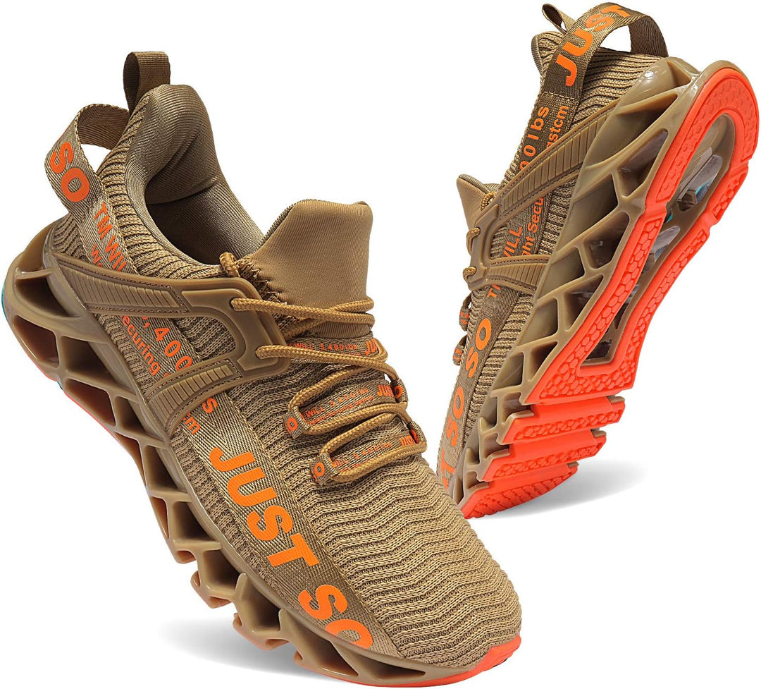 Wonesion Herren Fitness Laufschuhe Atmungsaktiv rutschfeste Mode Sneaker Sportschuhe 39 EU 9 Gold, 3