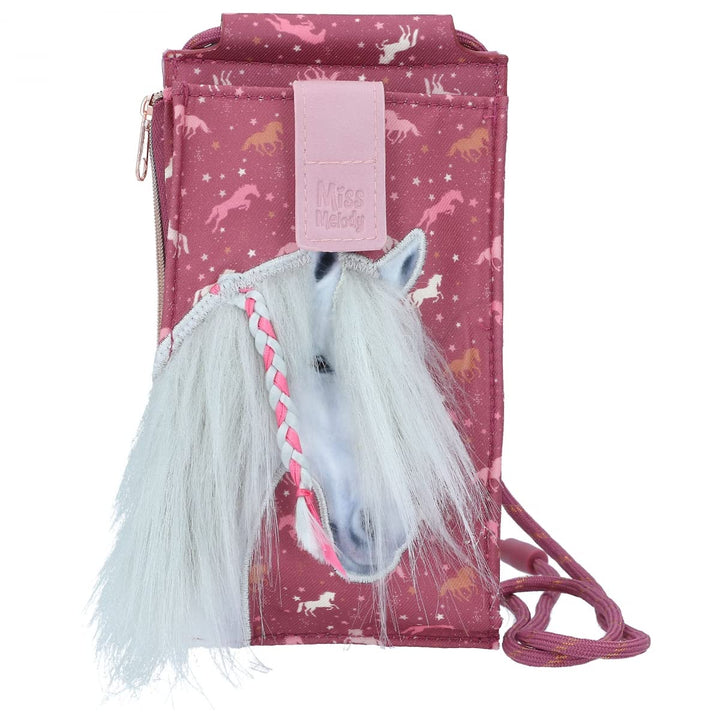 Depesche 11987 Miss Melody Wild Horses - Handytasche zum Umhängen in Bordeaux mit Pferde-Motiv und -
