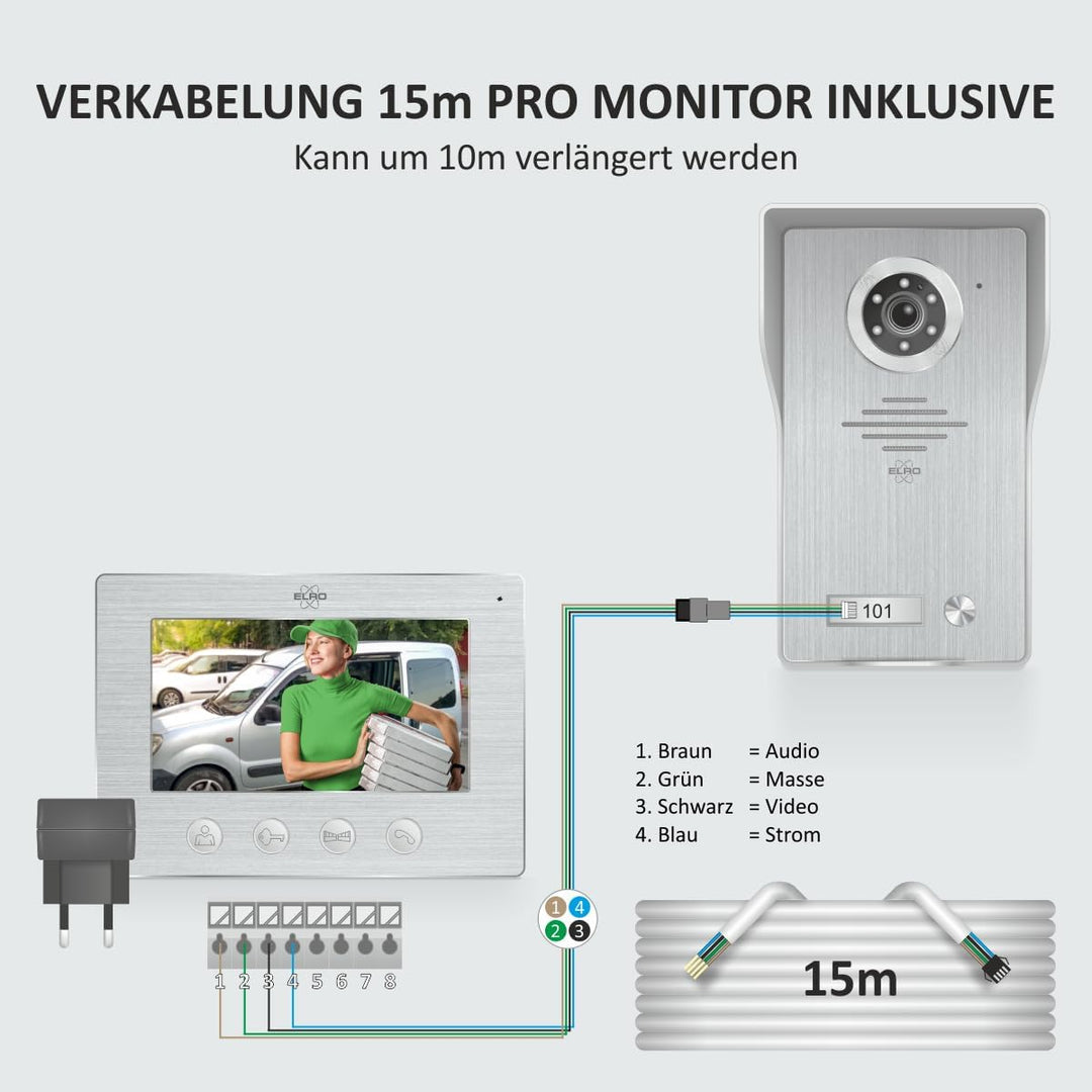 ELRO DV4000 Video Türsprechanlage │ 1080P Full HD Kamera mit Nachtsicht │ 4-Draht Kabel │ 16 Klingel