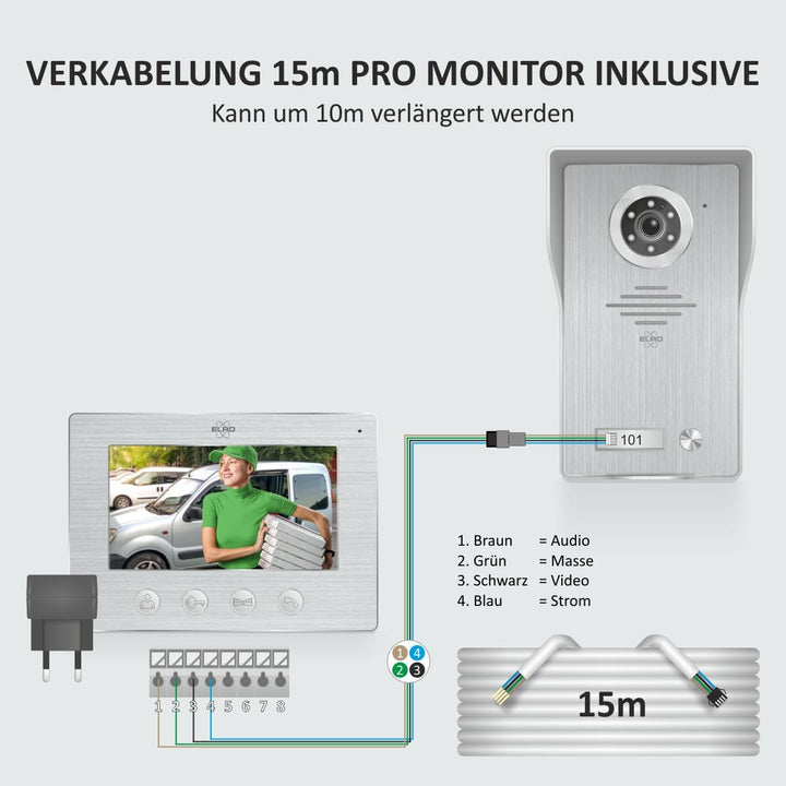 ELRO DV4000 Video Türsprechanlage │ 1080P Full HD Kamera mit Nachtsicht │ 4-Draht Kabel │ 16 Klingel
