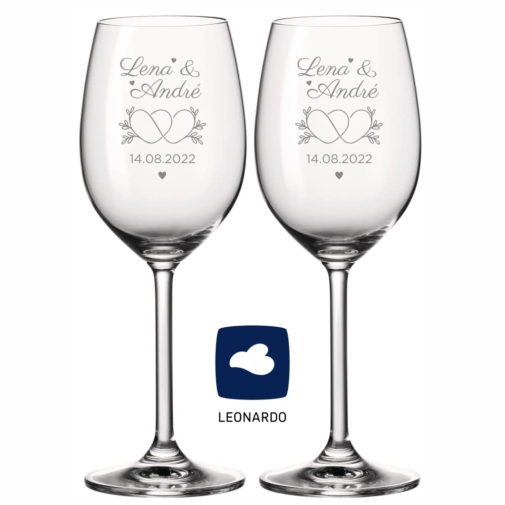 4you DESIGN 2er Set Leonardo Weingläser mit Gravur XL ‚Verschlungene Herzen‘ á 630ml I Geschenk für