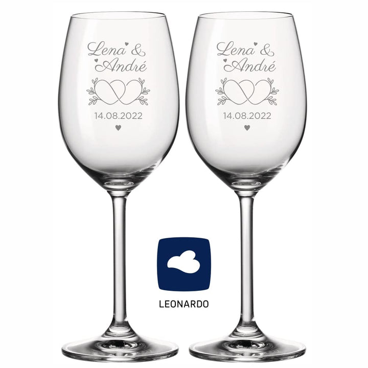 4you DESIGN 2er Set Leonardo Weingläser mit Gravur XL ‚Verschlungene Herzen‘ á 630ml I Geschenk für