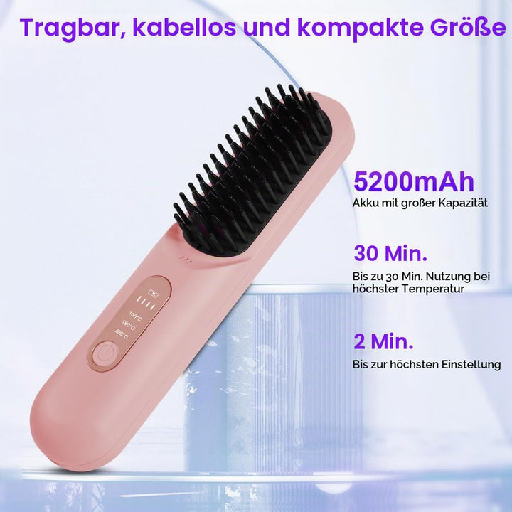LOPHE Mini Haarglätterbürste, Glättbürste Kabellos, Hair Straightener Comb mit LCD-Bildschirm 3-Stuf