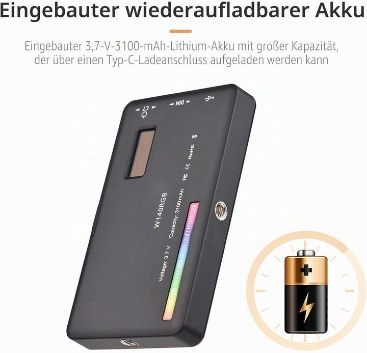 Andoer W140 RGB LED Videoleuchte Beleuchtungsset, Kamera Licht CRI95+ 2500K-9000K Dimmbar mit Deskto