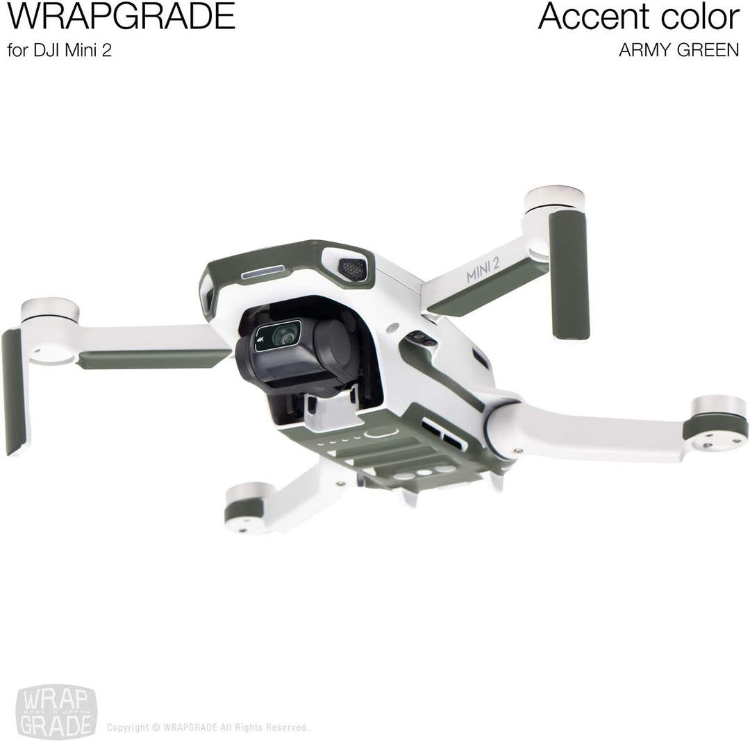 Wrapgrade Skin Sticker Set Kompatibel mit DJI Mini 2 | Akzentfarbe (ARMY GREEN), Army Green