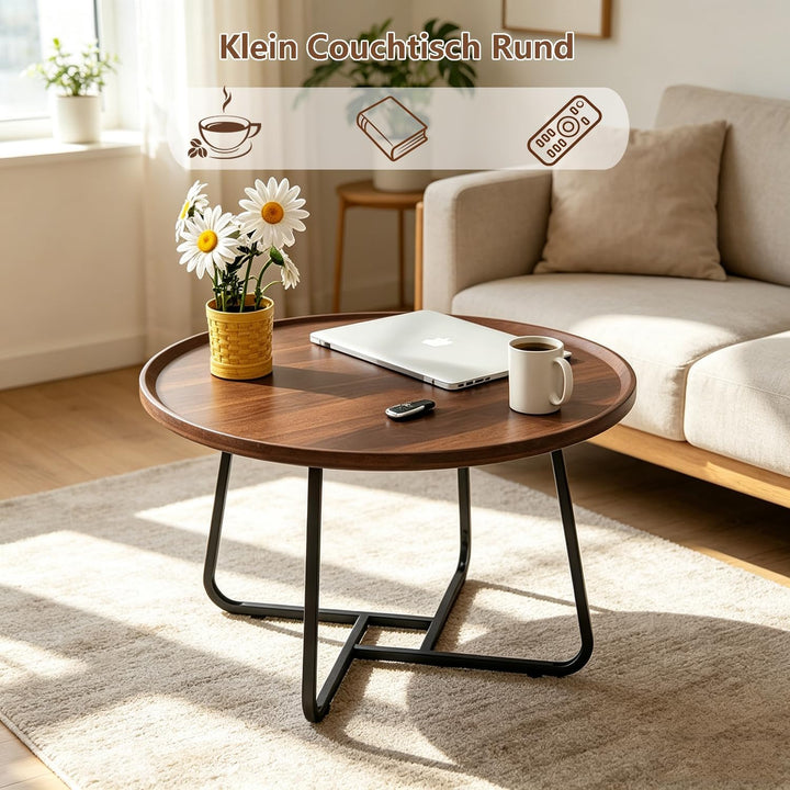 Klein Couchtisch Rund 50 cm, Couch Wohnzimmertisch Nussbaum