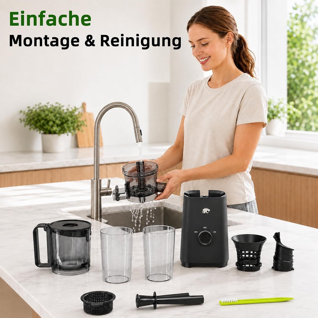 Entsafter Slow Juicer mit 120mm breitem Einfüllstutzen – Kaltpress-Entsafter für Obst und Gemüse mit