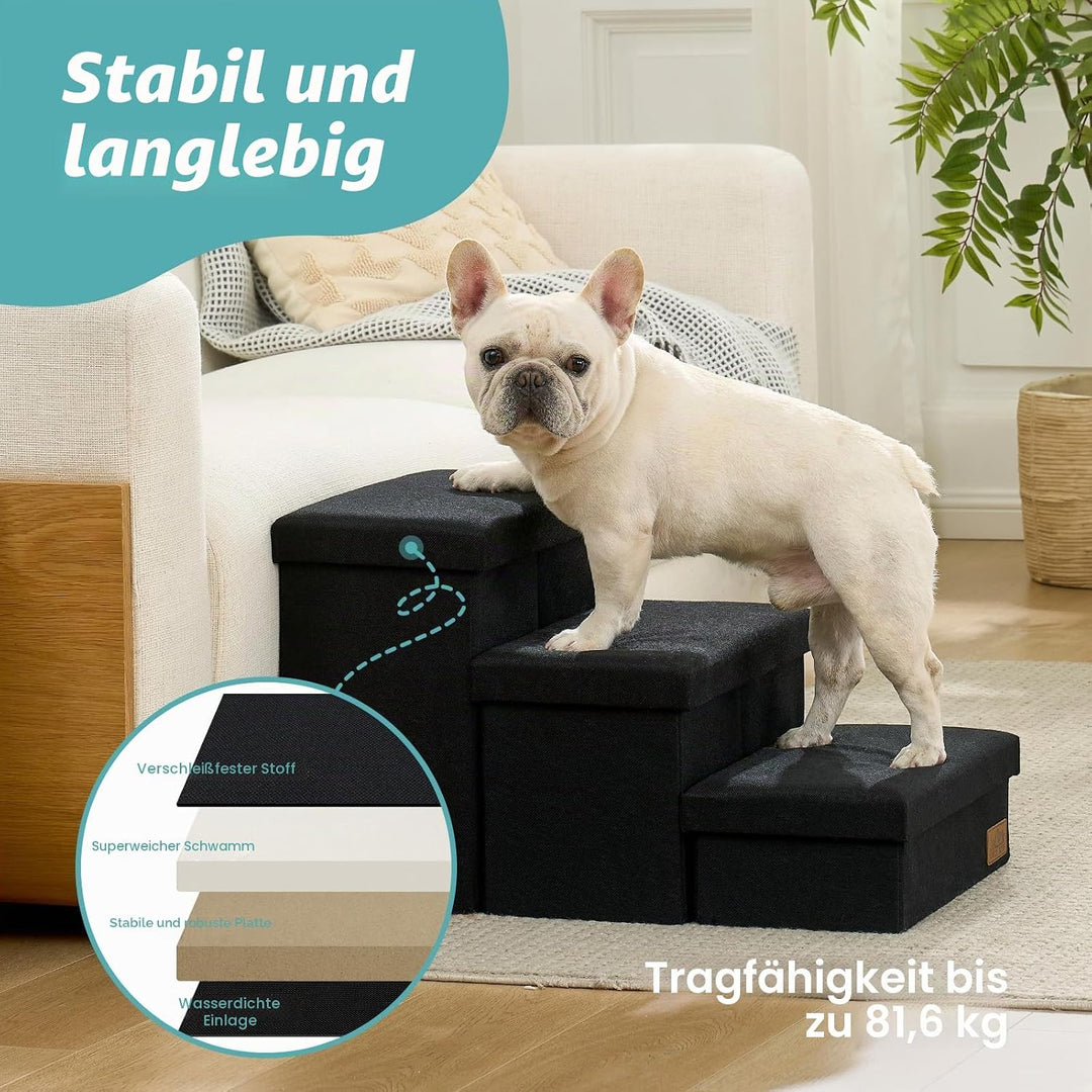 COZY KISS Hundetreppe für Kleine Hunde mit Stauraum, Breite Haustiertreppe Faltbare für Bett und Cou