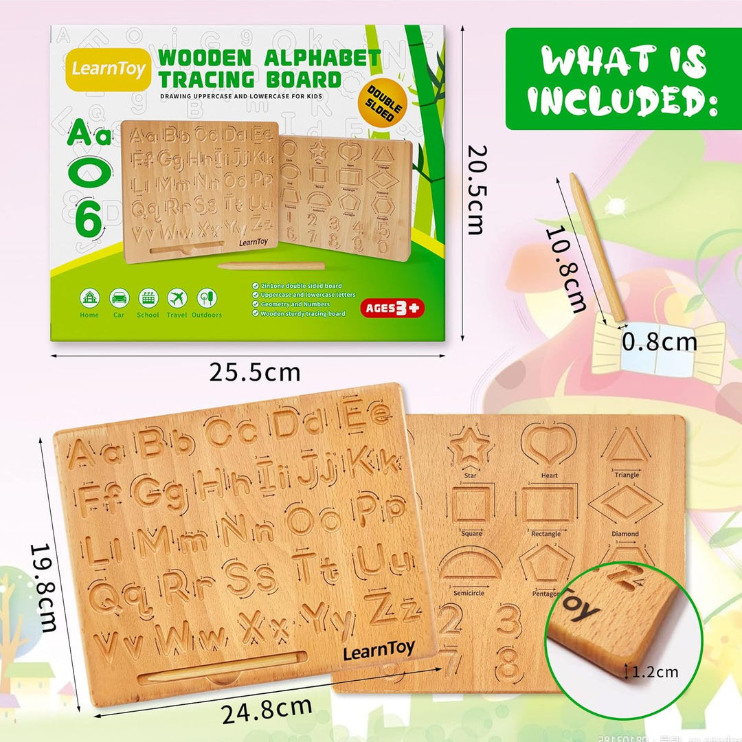 LearnToy Holz-Alphabet Schreibtafel - Montessori Spielzeug Ab 3-5 Jahre - Training Buchstaben - Beid