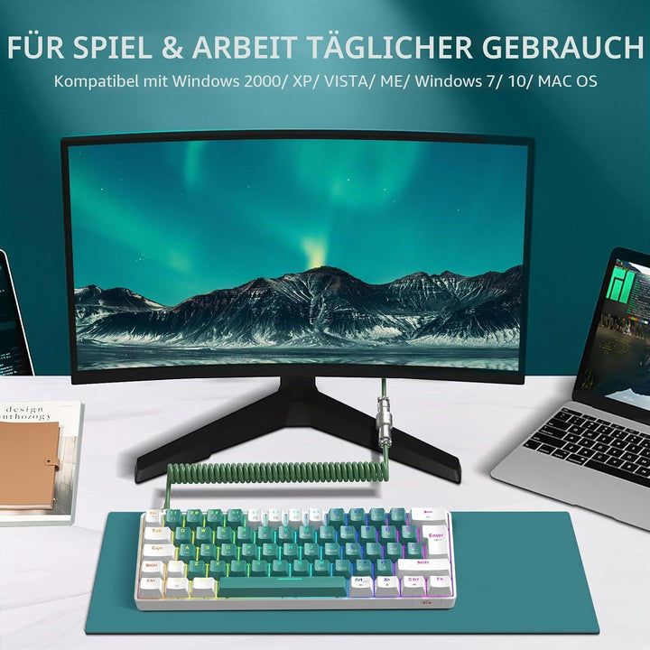 ZIYOU LANG T60 Wired Gaming-Tastatur mit Spiral USB-C Kabel - Kompakt 60% UK Layout(QWERTY) Mechanis