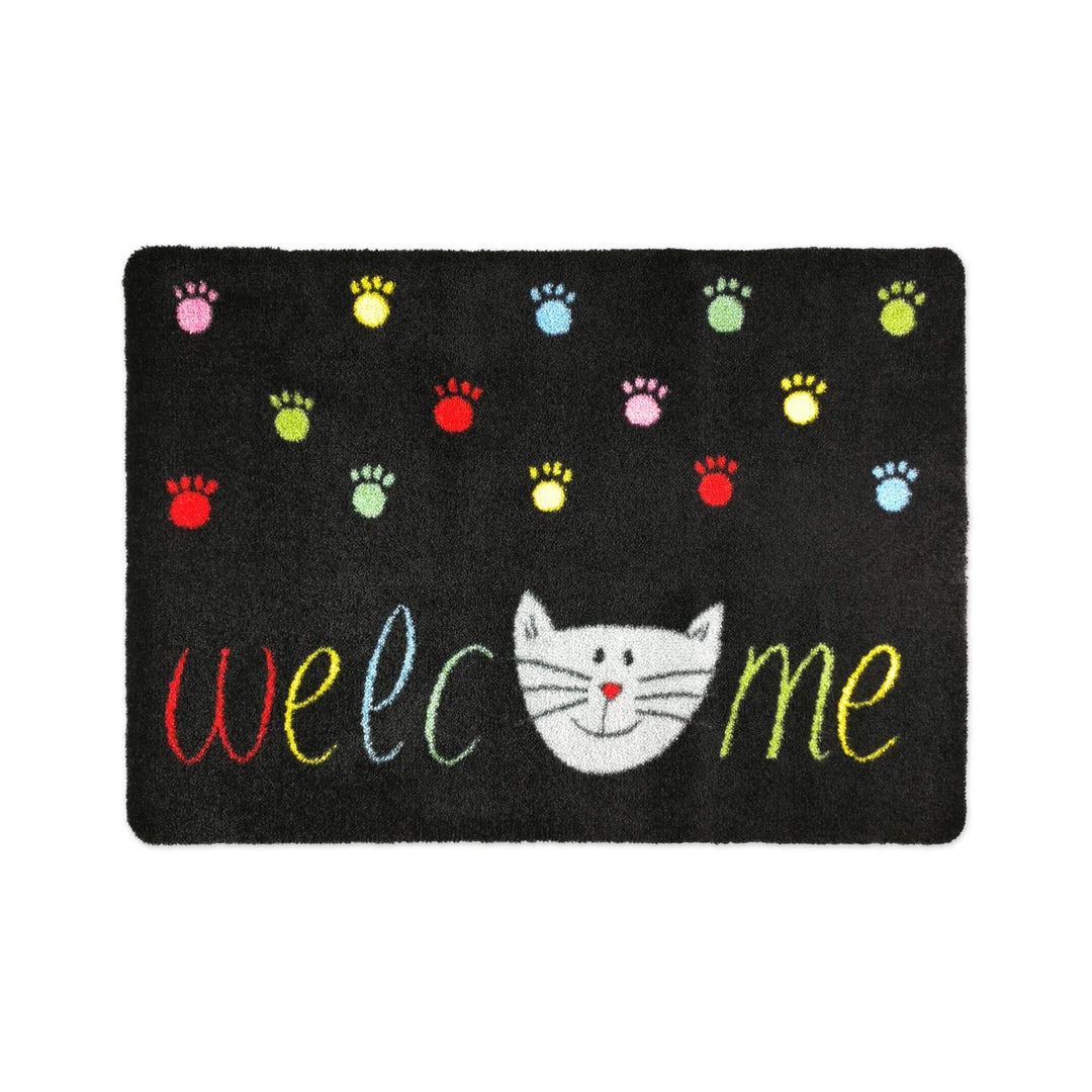 deco-mat Fussmatte Katze 50 x 70 cm Schwarz - Fussmatte mit Katzen - rutschfest &amp; waschbar - Schmutz