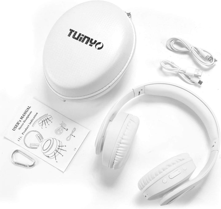 TUINYO Bluetooth-Kopfhörer Over Ear Hi-Fi Stereo Headset drahtloser Kopfhörer mit tiefen Bässen, wei