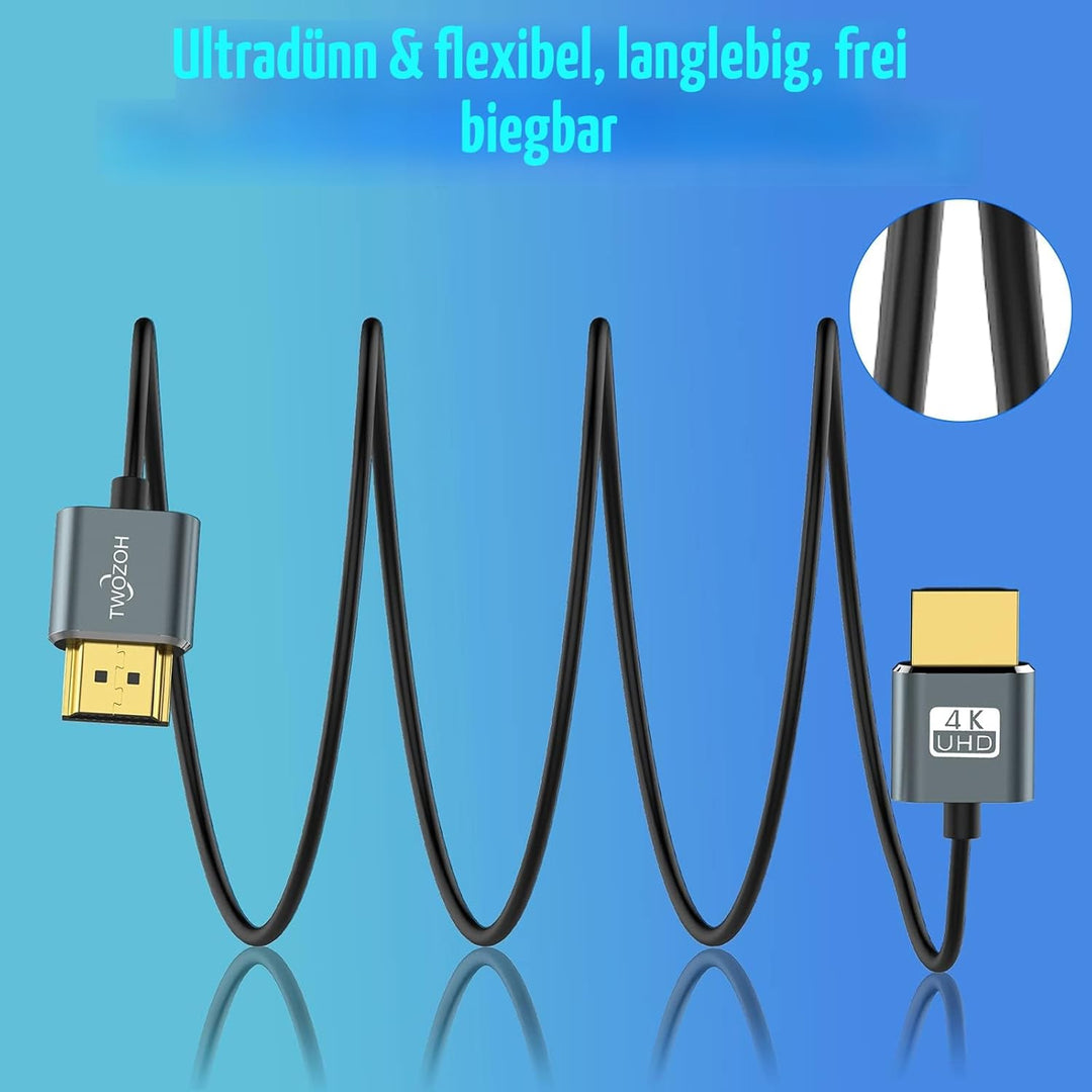 Twozoh Flexibles und Schlankes HDMI Kabel 10M 2 Stück, Ultradünnes HDMI Kabel unterstützt High Speed