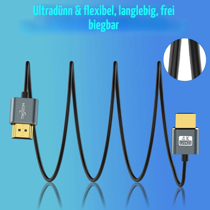Twozoh Flexibles und Schlankes HDMI Kabel 10M 2 Stück, Ultradünnes HDMI Kabel unterstützt High Speed