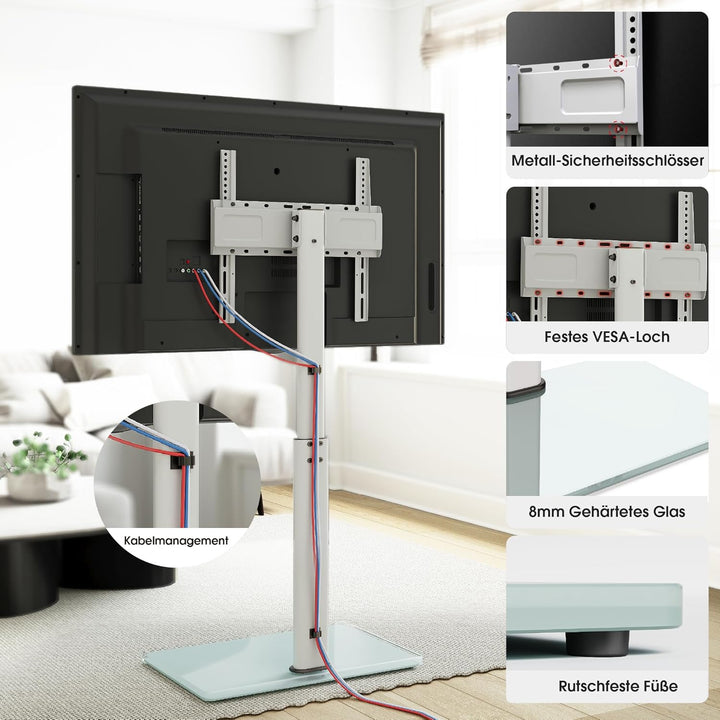 AOKCOS TV Ständer Bodenständer Höhe 1350mm für 32-55 65 70 Zoll Fernseher, Neigbar & Schwenkbar & Hö