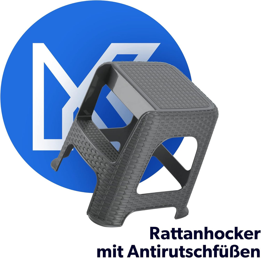 KADAX Hocker aus Kunststoff-Recyclingmaterialien, Tritthocker bis 160 kg, Rattanhocker mit Antirutsc