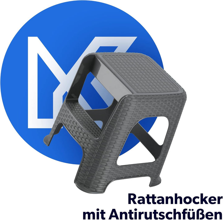 KADAX Hocker aus Kunststoff-Recyclingmaterialien, Tritthocker bis 160 kg, Rattanhocker mit Antirutsc