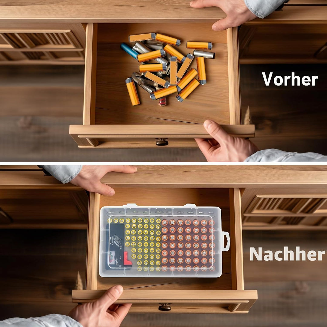 Casmilee Batterie Aufbewahrungsbox, Batteriebox Hält 49 AA &amp; 51 AAA Batterien Mit Batterietester, Ba