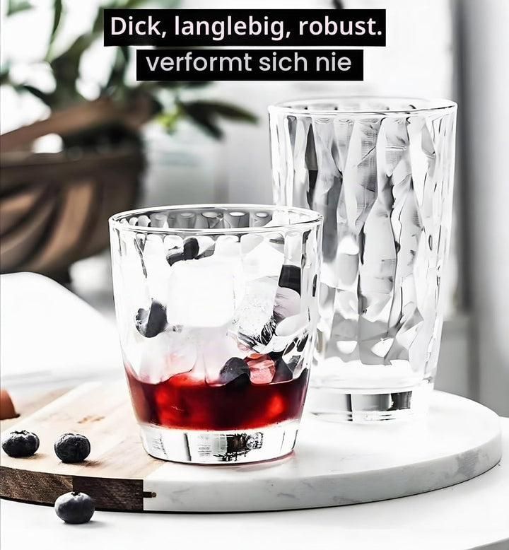 VeiledGem [aussehen wie Glas] 450 ml Set mit 6 Kunststoff-Trinkgläsern, spülmaschinenfest, BPA-frei,