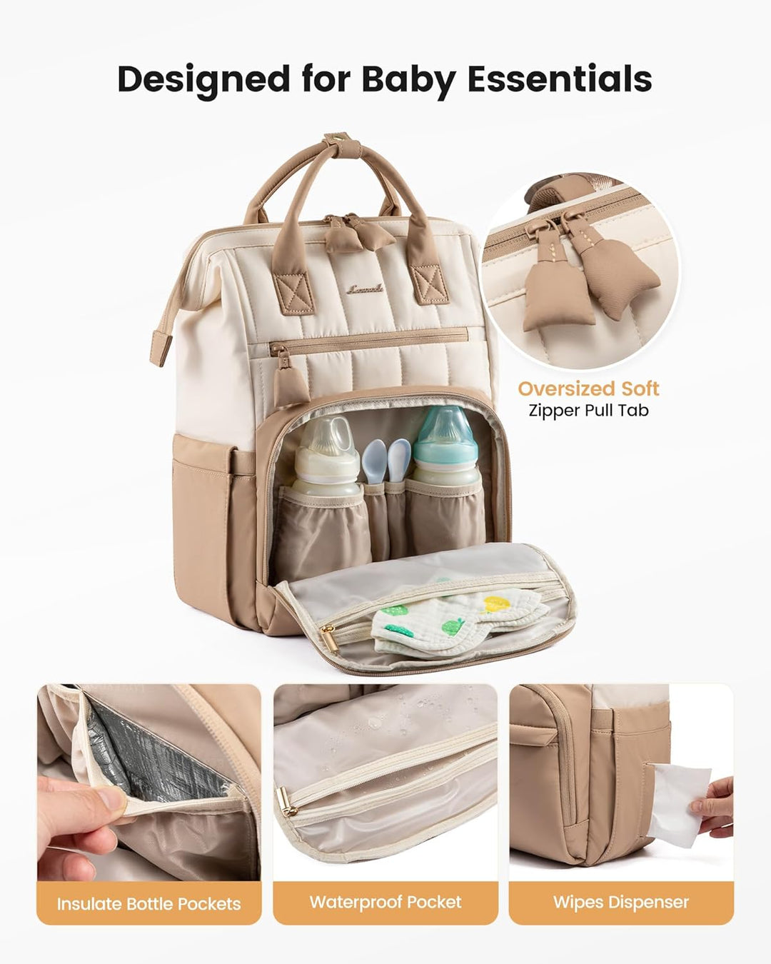 LOVEVOOK Wickelrucksack Gross Baby Wickeltasche Rucksack M Grau-beige, M Grau-beige