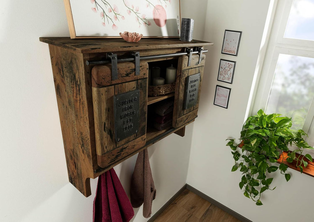 MASSIVMOEBEL24.DE | Railway- Massive Wandgarderobe | braun geölt | aus Mangoholz | offen mit Schiebe