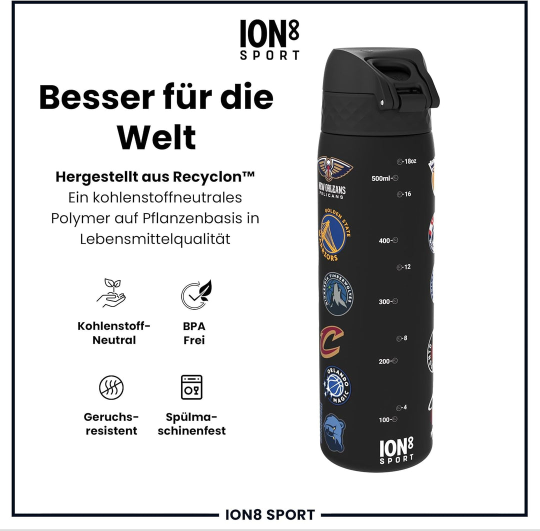 ion8 NBA Mehrere Teams Trinkflasche, 500 ml, Auslaufsicher, Einhandöffnung, Sichere Verriegelung, Sp