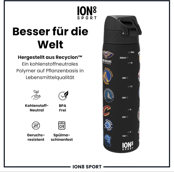 ion8 NBA Mehrere Teams Trinkflasche, 500 ml, Auslaufsicher, Einhandöffnung, Sichere Verriegelung, Sp