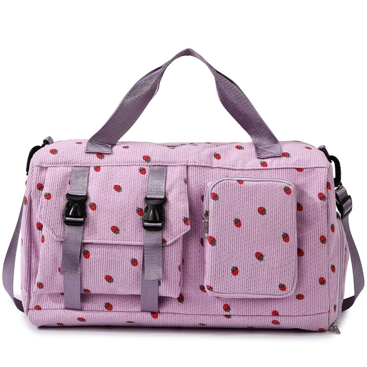 Sporttasche Kinder Mädchen Erdbeere Cord Reisetasche Damen Weekender Schwimmtasche mit Schuhfach und
