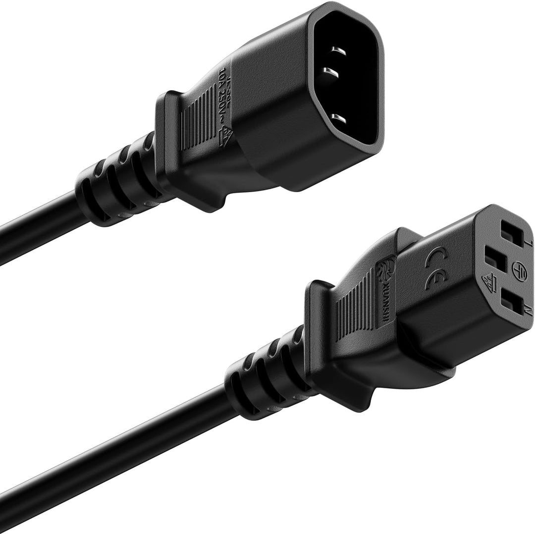 deleyCON 10m Kaltgerätekabel Verlängerung - IEC C13 auf C14 - Stromkabel Stromverlängerung - Gerader