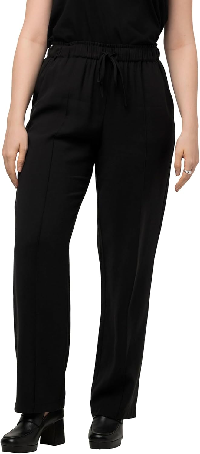 Ulla Popken Damen Creased Slip-on Pants Hose 46 Schwarz, 46 Schwarz