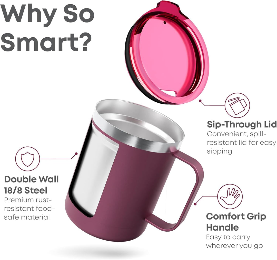 Smartshake Bohtal Isolierter Kaffeebecher, 340 ml, doppelwandig, vakuumisolierter Becher mit Deckel,