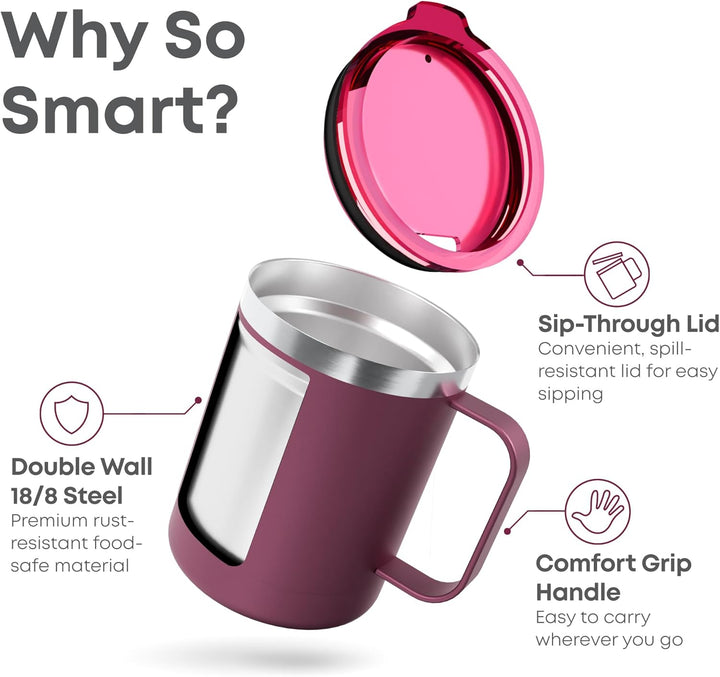 Smartshake Bohtal Isolierter Kaffeebecher, 340 ml, doppelwandig, vakuumisolierter Becher mit Deckel,