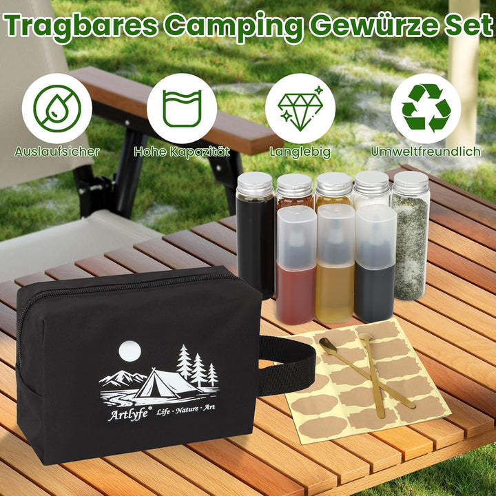 8 Stück Gewürzgläser Camping Set, Outdoor Gewürzdosen Set mit Löffel und Aufkleber, Reise Gewürzset