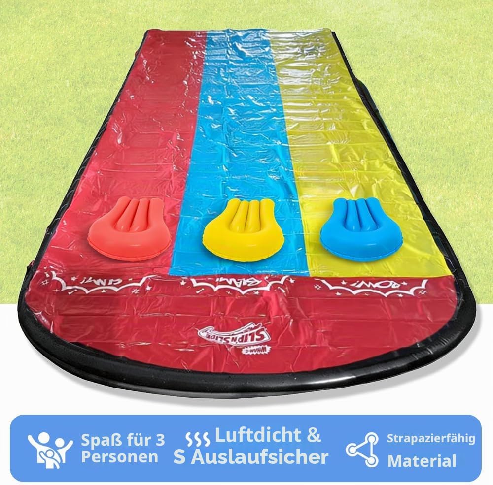Wasserrutsche Garten für Kinder,480x210CM Slip N Slide Triple mit 3 Bodyboards 5 Reparaturflicken,Dr