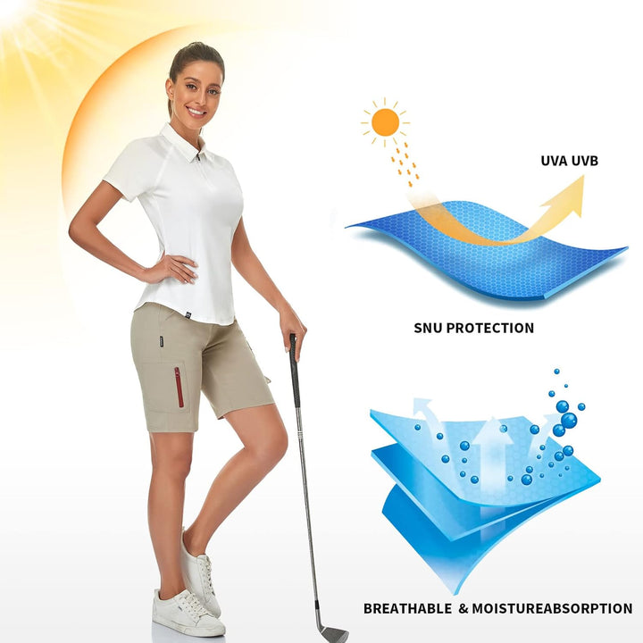 Soneven Poloshirt für Damen Kurzarm Sportshirt mit 1/4 Reissverschluss Sport Tshirts Schnelltrocknen