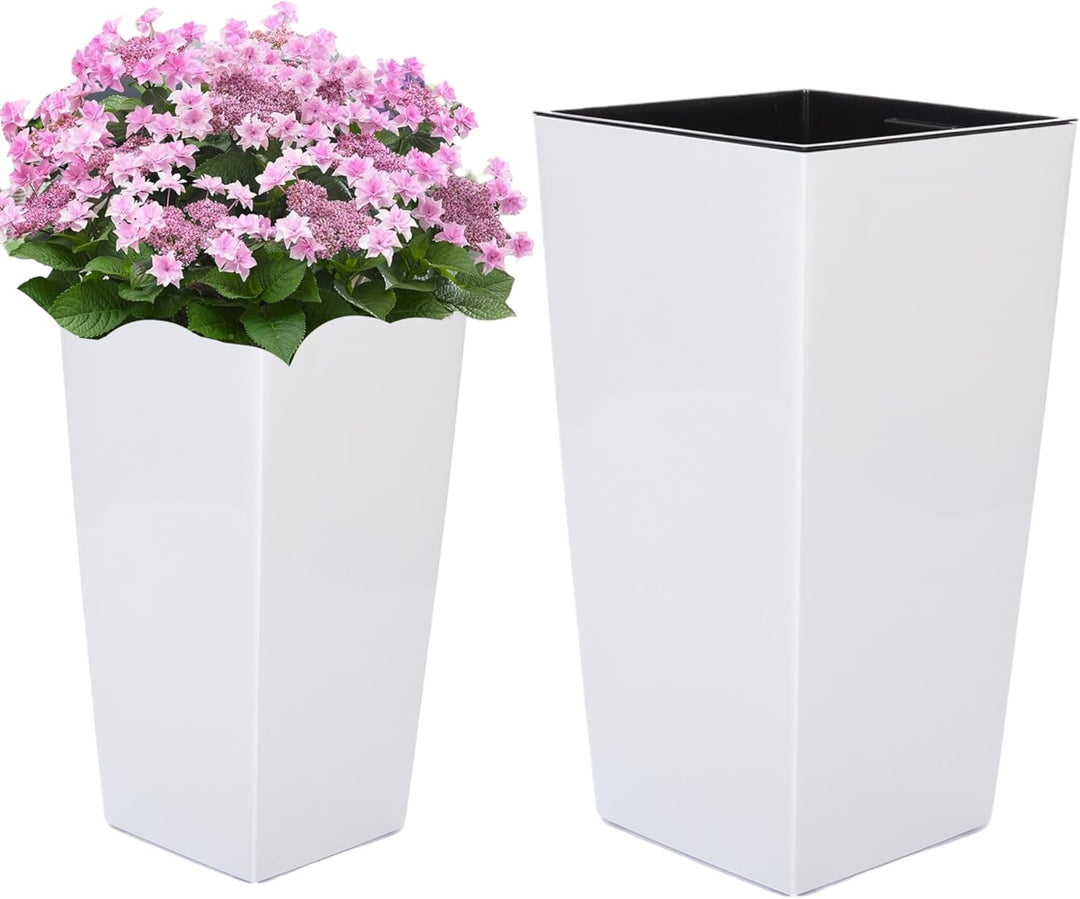 MELTOM Pflanzkübel aus Kunststoff in Hochglanz Farbe: Weiss mit Herausnehmbaren Einsatz, BxTxH in cm