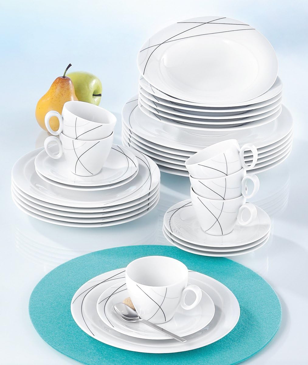 Seltmann Weiden 001.706904 Kombiservice 30-teilig Trio Highline, 36.5 x 31.2 x 36.9 cm, Weiss, 36.5