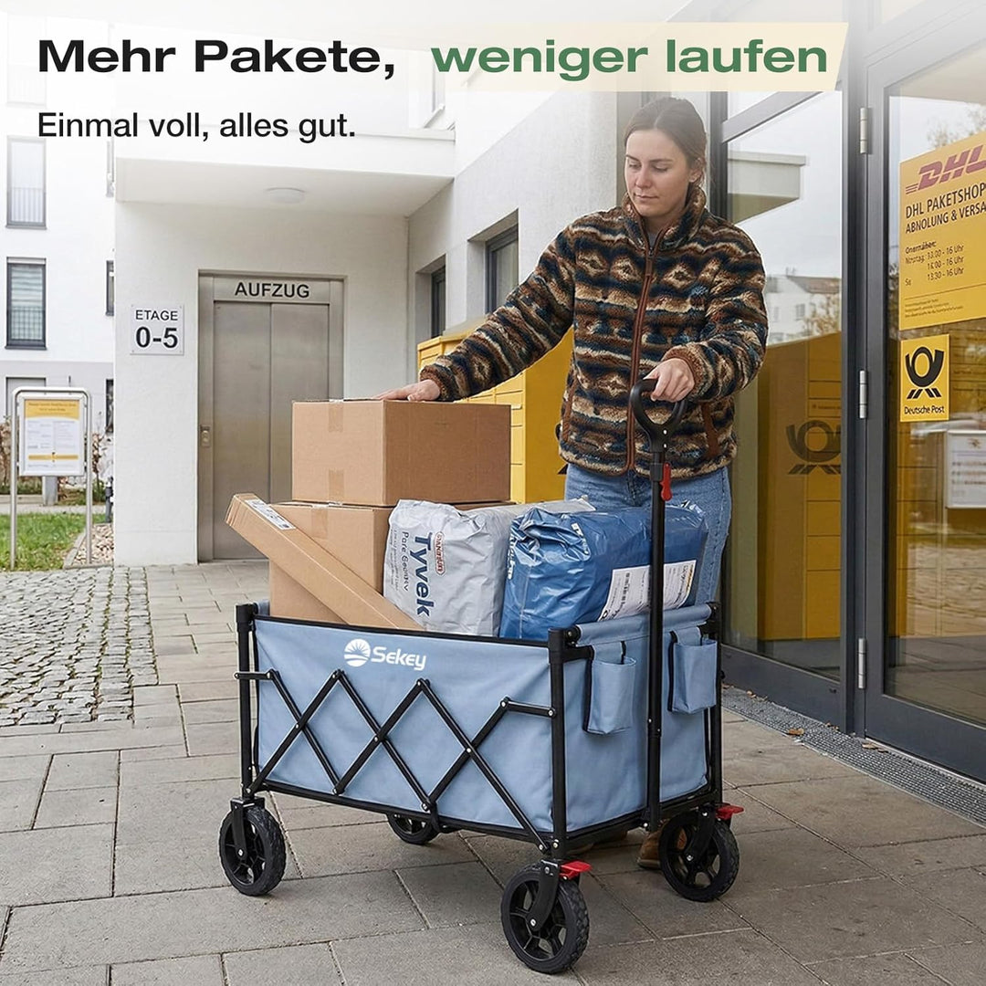 Sekey Bollerwagen Faltbar 120L 100KG Belastbar, Transportwagen klappbar Geländetauglich mit Bremse,